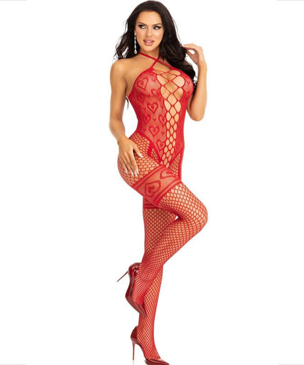 LEG AVENUE - BODYSTOCKING NEKHALTER RODE HARTJES ROOD