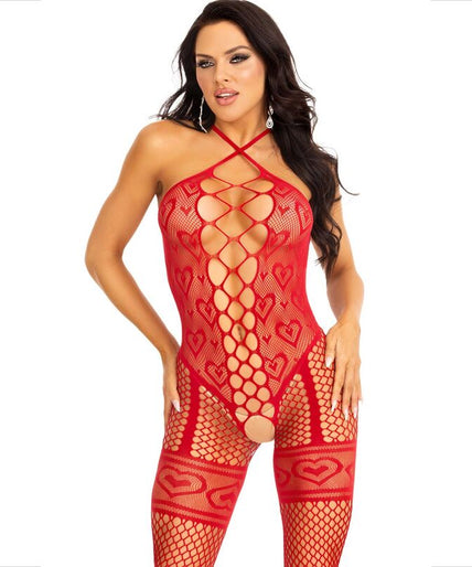 LEG AVENUE - BODYSTOCKING NEKHALTER RODE HARTJES ROOD