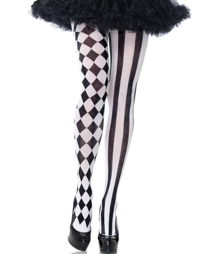 LEG AVENUE - ZWART/WIT HARLEKIJN PANTY