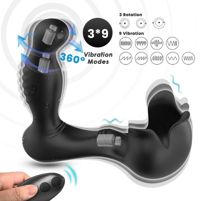 Pleasurements – Armony – Surround Prostaat Vibrator met Testikel Stimulator & Afstandsbediening – Zwart