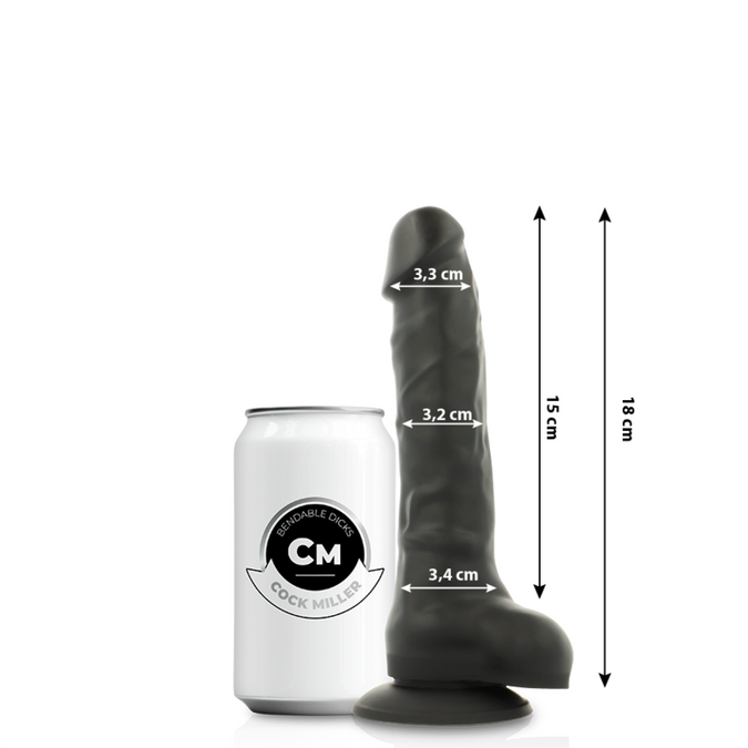 COCK MILLER - DILDO REALISTISCHE SILICONE DICHTHEID ARTICULEERBAAR ZWART 18 CM