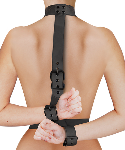 FETISH SUBMISSIVE BONDAGE - COLLAR & WRIST CUFFS BODY RESTRAINT SET