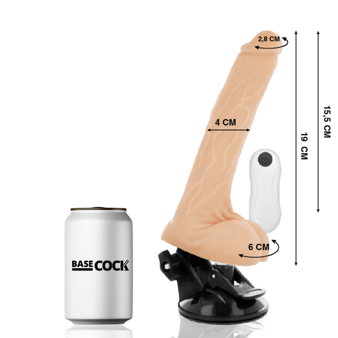 Basecock – Realistische vibrator met afstandsbediening, huidkleurig, 19 cm lang, 4 cm diameter