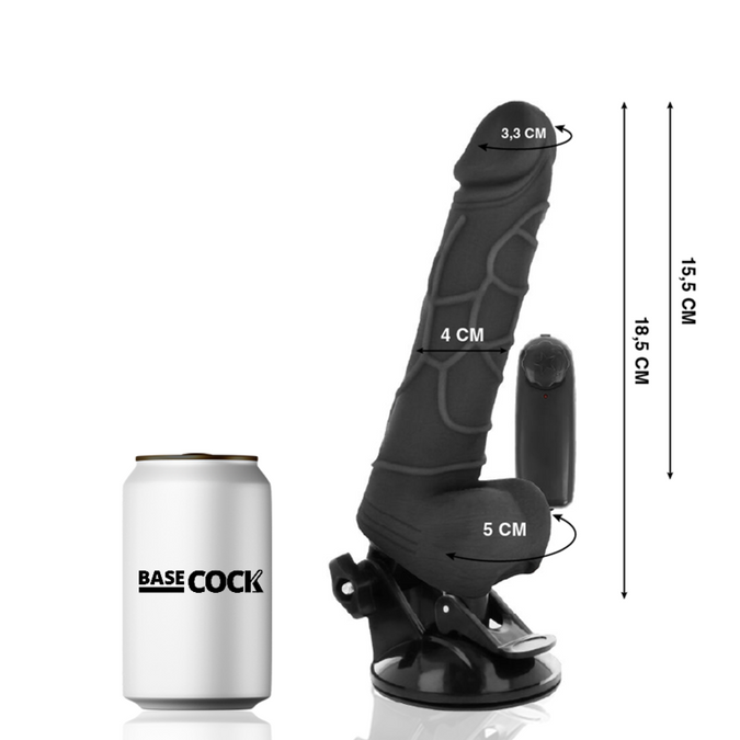 BASECOCK - REALISTISCHE VIBRATOR AFSTANDSBEDIENING ZWART 18,5 CM -O- 4CM