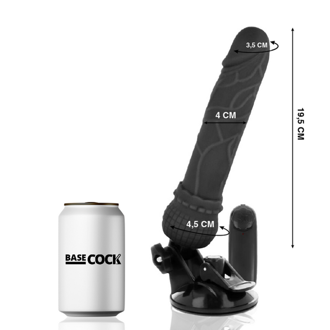 Basecock – Realistische Vibrator met Afstandsbediening Zwart 19,5 Cm -Ø- 4 Cm