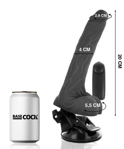 BASECOCK - REALISTIC BLACK REMOTE CONTROL VIBRATOR WITH TESTICLES 20 CM -O- 4 CM