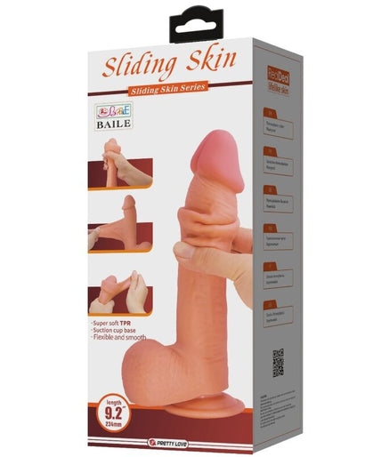 PRETTY LOVE - SLIDING SKIN SERIES REALISTIC DILDO WITH SLIDING SKIN SUCTION CUP BROWN 23.4 CM