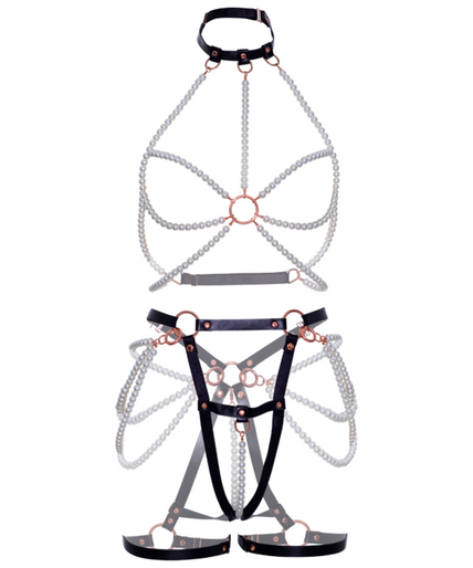 LEG AVENUE - HARNESS BRA & PEARL GARTER L