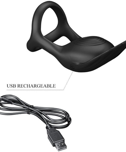 PRETTY LOVE - SILAS VIBRANT PENIS RING 7 VIBRATIONS BLACK SILICONE