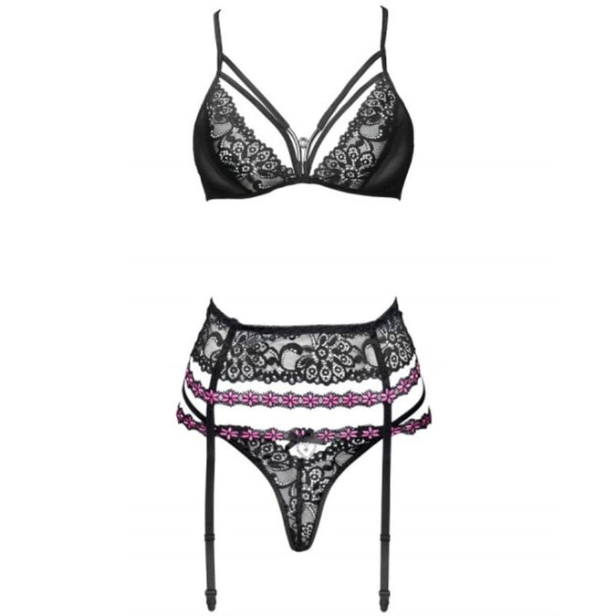 LIVCO CORSETTI FASHION - SNEHANA LC 90443 BH + JARRETELGORDEL + SLIP ZWART L/XL