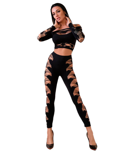 CHILIROSE - CR 4436 TOP & LEGGING ZWART S/L