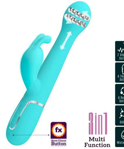 PRETTY LOVE - DEJON RABBIT VIBRATOR 3 IN 1 MULTIFUNCTION AQUA GREEN