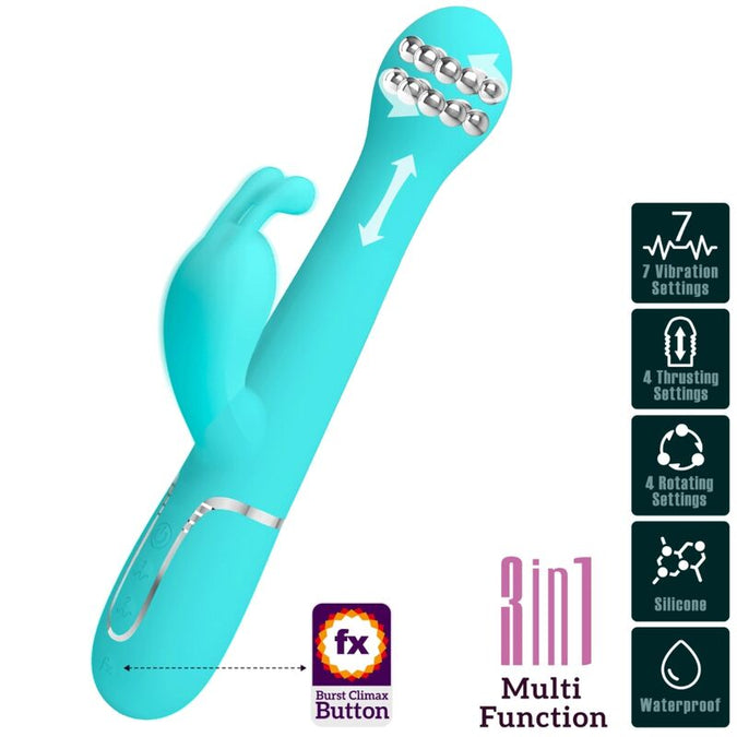 Pretty Love – Dejon Rabbit Vibrator 3 In 1 Multifunction Aqua Green