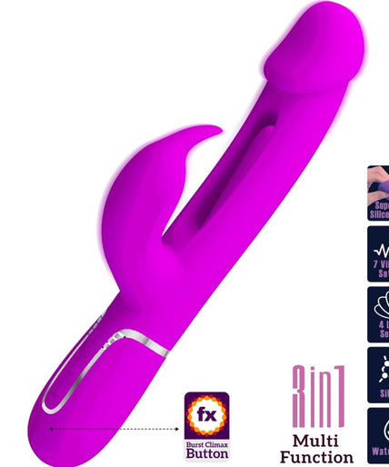 PRETTY LOVE - KAMPAS RABBIT 3 IN 1 MULTIFUNCTION VIBRATOR WITH TONGUE FUCHSIA