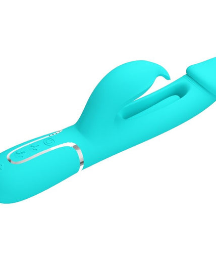 PRETTY LOVE - KAMPAS RABBIT 3 IN 1 MULTIFUNCTION VIBRATOR WITH TONGUE AQUA GREEN