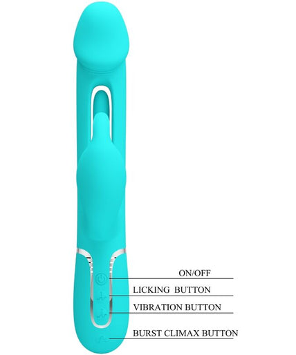 PRETTY LOVE - KAMPAS RABBIT 3 IN 1 MULTIFUNCTION VIBRATOR WITH TONGUE AQUA GREEN