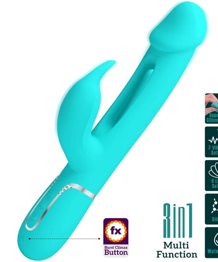 PRETTY LOVE - KAMPAS RABBIT 3 IN 1 MULTIFUNCTION VIBRATOR WITH TONGUE AQUA GREEN