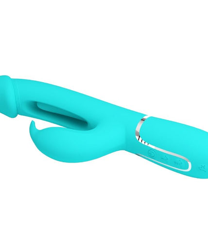 PRETTY LOVE - KAMPAS RABBIT 3 IN 1 MULTIFUNCTION VIBRATOR WITH TONGUE AQUA GREEN