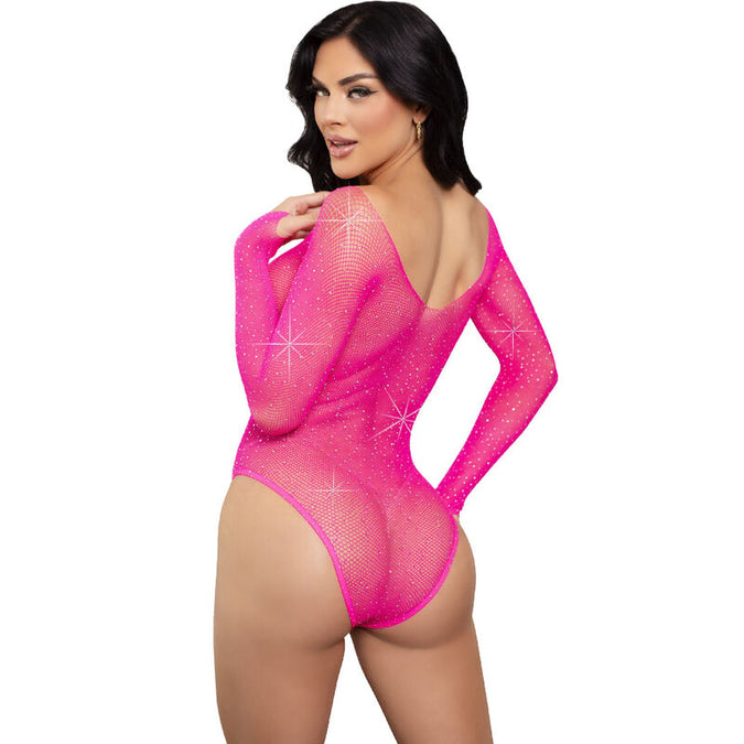 LEG AVENUE - CRYSTALIZED BODYSUIT LANGE MOUW FUCHSIA