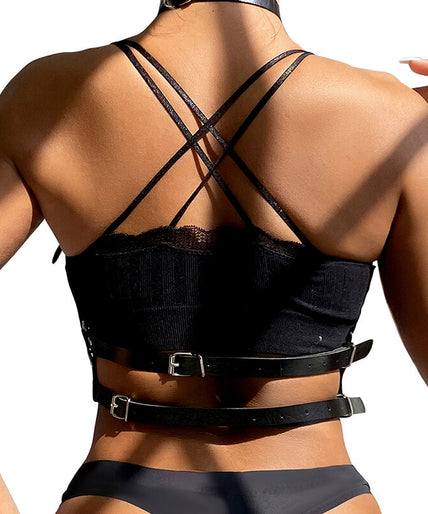 SUBBLIME - LEATHER RING CHEST HARNESS BLACK ONE SIZE