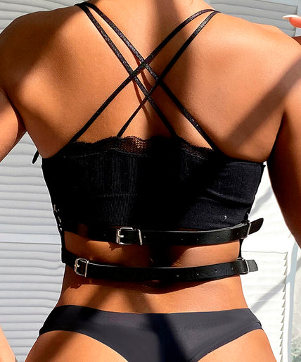 SUBBLIME - LEATHER RING CHEST HARNESS BLACK ONE SIZE