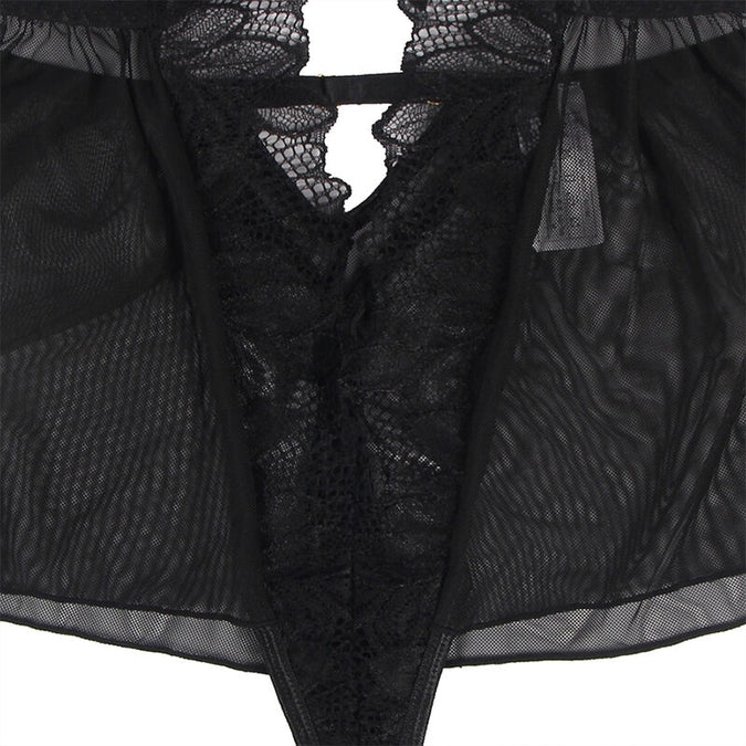 Subblime – Teddy met halternek, open rug, zwarte kant, S/m