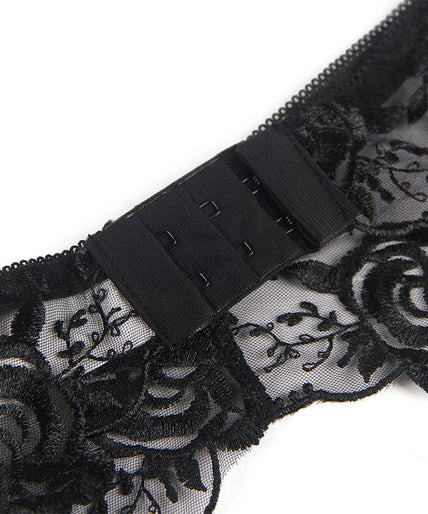 SUBBLIME - SET VAN 3 STUKS BH + STRING + JARRETEL BLOEMENPRINT ZWART L/XL