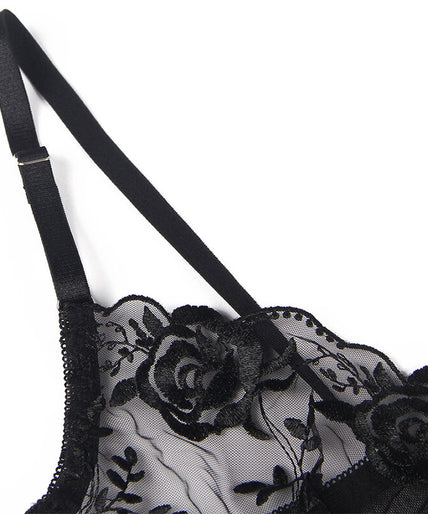 SUBBLIME - SET VAN 3 STUKS BH + STRING + JARRETEL BLOEMENPRINT ZWART L/XL