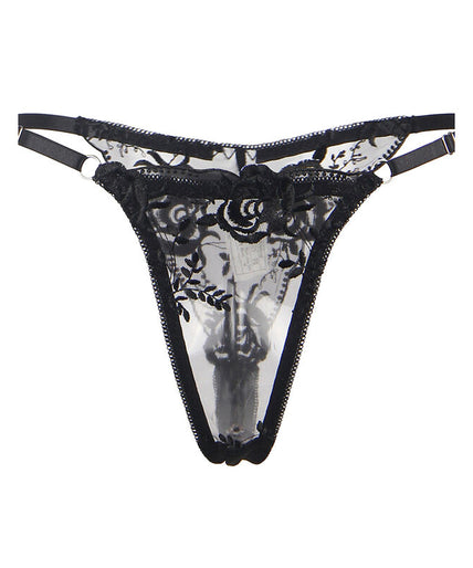 SUBBLIME - SET VAN 3 STUKS BH + STRING + JARRETEL BLOEMENPRINT ZWART L/XL