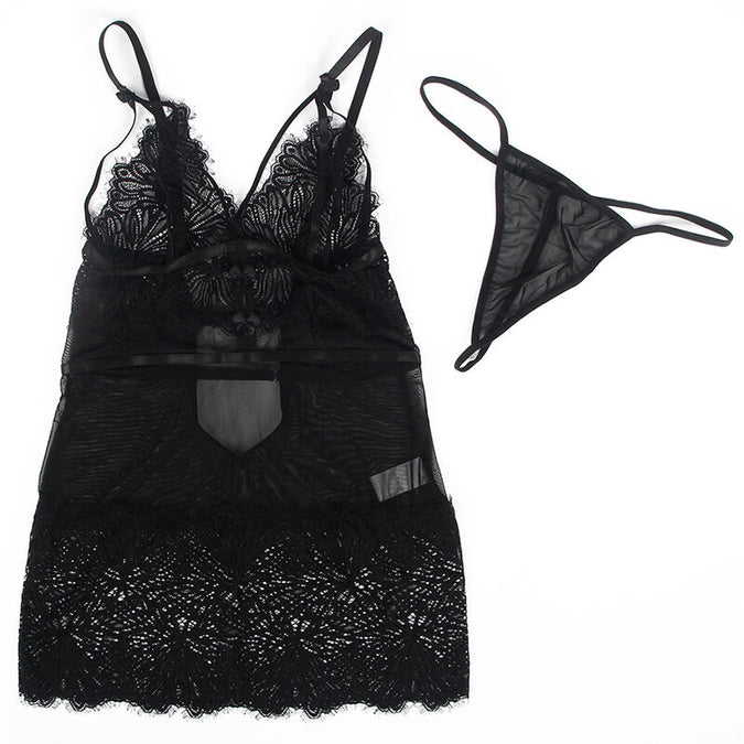 Subblime – Babydoll met verstelbare kanten bandjes Zwart S/m
