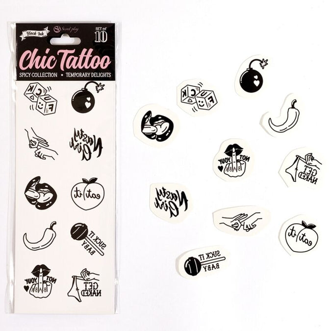 SECRET PLAY - SET VAN 10 PIKANTE TIJDELIJKE TATTOO'S COLLECTIE