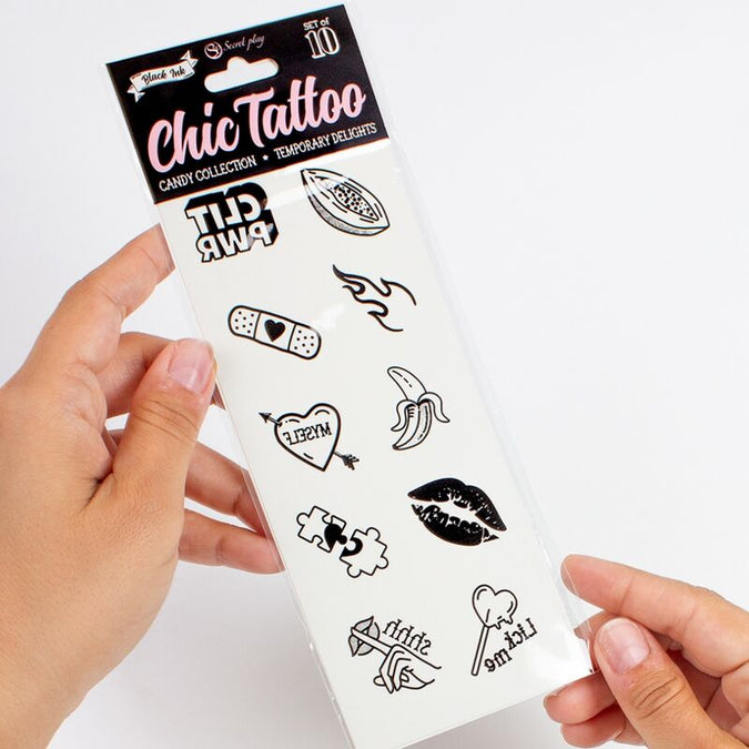 SECRET PLAY - SET VAN 10 TIJDELIJKE TATOEAGES MET SNOEPJES