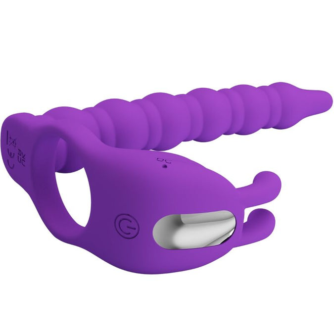 Pretty Love – Blackney Penisring mit lila Vibrator-Stopfen