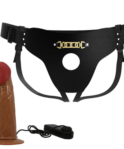 PRETTY LOVE - STARKS HARNESS BRIEFS MULTI-SPEED VIBRATION DILDO 17,5 CM LIGHT BROWN