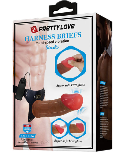 PRETTY LOVE - STARKS HARNESS BRIEFS MULTI-SPEED VIBRATION DILDO 17,5 CM LIGHT BROWN