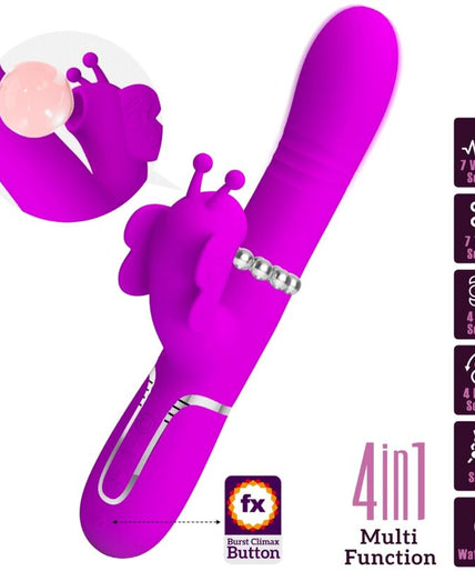PRETTY LOVE - MULTIFUNCTION RABBIT VIBRATOR 4 IN 1 BUTTERFLY FUCHSIA