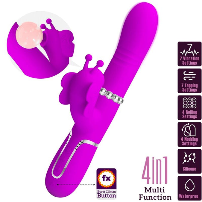 PRETTY LOVE - MULTIFUNCTIONELE KONIJN VIBRATOR 4 IN 1 VLINDER FUCHSIA