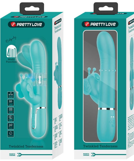 PRETTY LOVE - MULTIFUNCTION RABBIT VIBRATOR 4 IN 1 BUTTERFLY AQUA GREEN