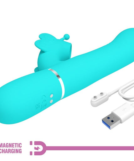 PRETTY LOVE - MULTIFUNCTION RABBIT VIBRATOR 4 IN 1 BUTTERFLY AQUA GREEN
