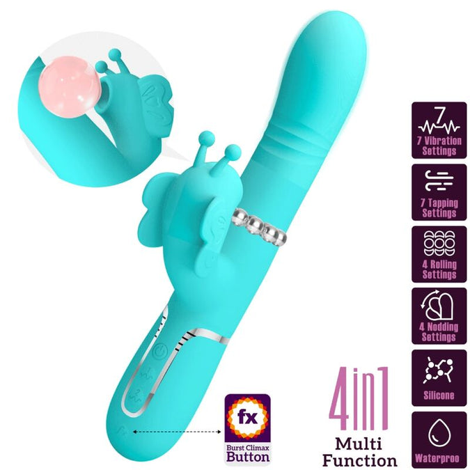 Pretty Love – Multifunctionele konijn vibrator 4-in-1 vlinder aqua groen