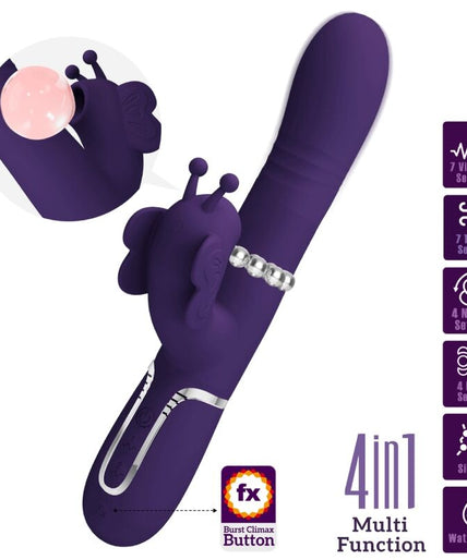 PRETTY LOVE - MULTIFUNCTION RABBIT VIBRATOR 4 IN 1 BUTTERFLY PURPLE