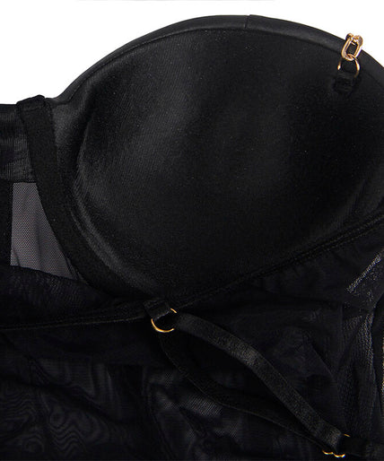 SUBBLIME - BLACK CHAIN SUSPENDERS BODYSUIT S/M