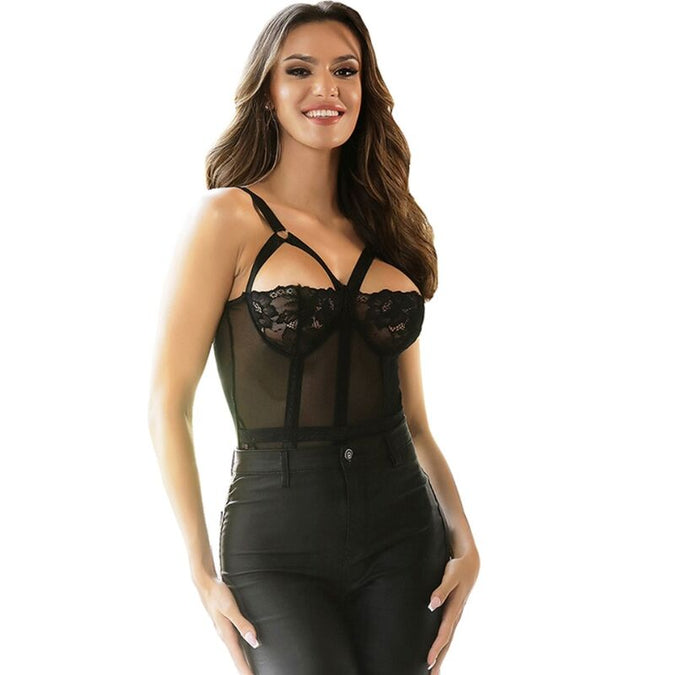 Subblime – Teddy met jarretelbanddetail Borst Zwart S/m