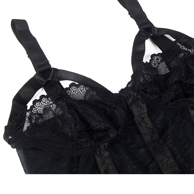 Subblime – Teddy met jarretelbanddetail Borst Zwart S/m
