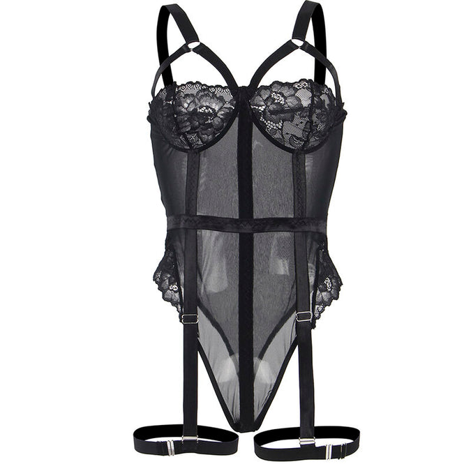 Subblime – Teddy met jarretelbanddetail Borst Zwart S/m