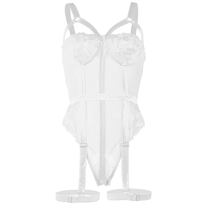 SUBBLIME - TEDDY MET JARRETELBANDJE DETAIL BORST WIT S/M