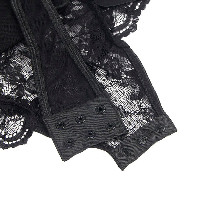Subblime – Teddy met jarretel met kanten details en strepen zwart L/xl
