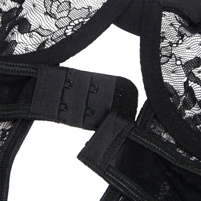 Subblime – Teddy met jarretel met kanten details en strepen zwart L/xl