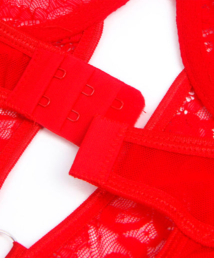 Subblime – Teddy met jarretel met kanten details en strepen rood S/m