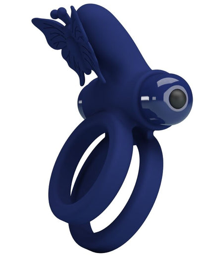 PRETTY LOVE - JAMELE DOUBLE RING WITH VIBRATION & BUTTERFLY STIMULATOR BLUE